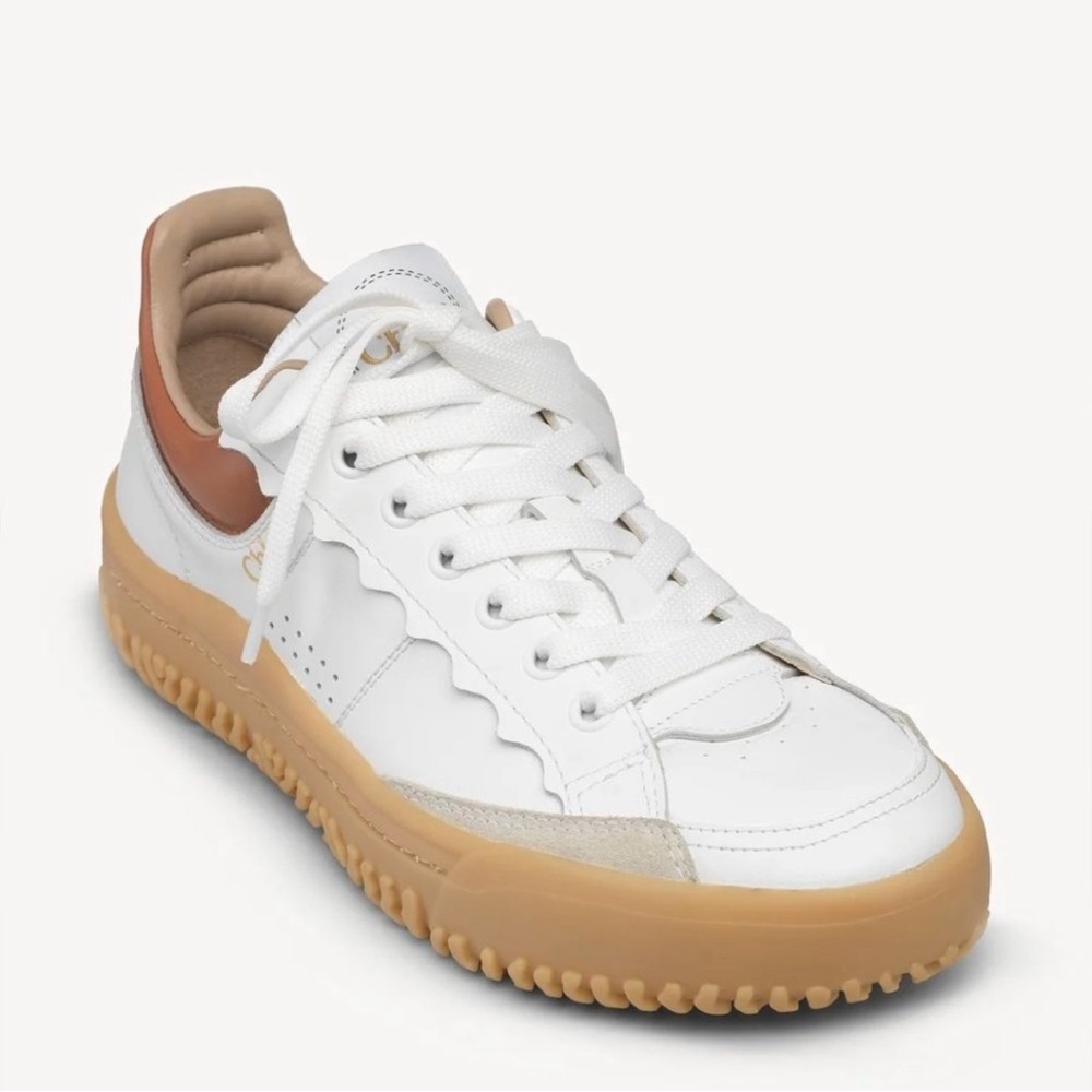 Chloe White and Tan Women's Sneakers